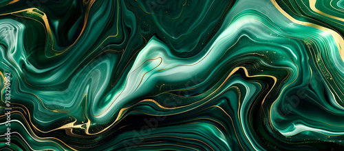 abstract wave liquid marble green, black and gold background