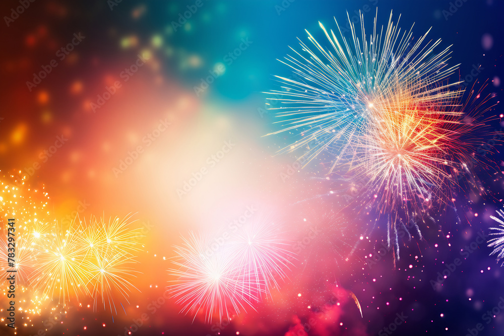 Fototapeta premium Abstract colored firework background with free space for text