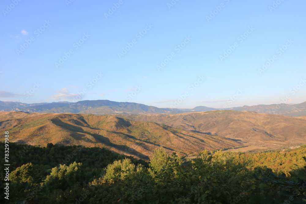 landscape , mountains , trees and blue sky , nature