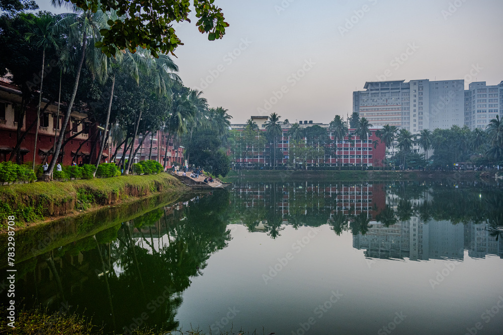 Reflective Tranquility at Dhaka University's Lakeside