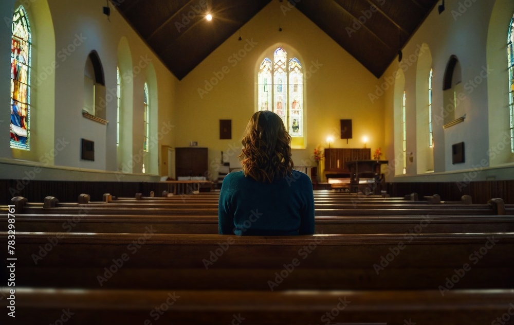 Lonely woman sitting in a church Lonely woman sitting in a church