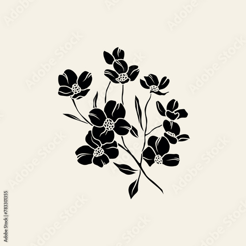 Flat vector dogwood flower branch illustration