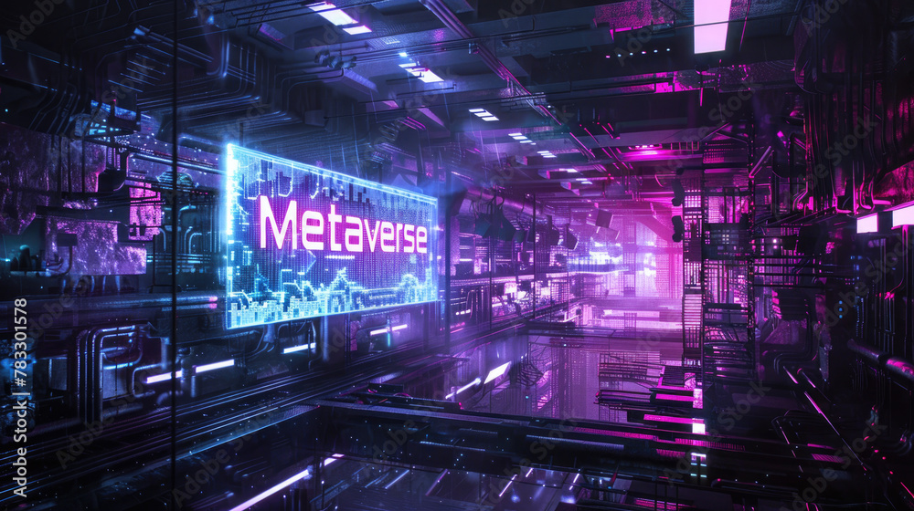Metaverse of neon cyberpunk city, abstract dark futuristic virtual reality, digital tunnel. Concept of technology, future, cyber tech, dystopia Metaverse of neon cyberpunk city, abstract dark futuristic virtual reality, digital tunnel. Concept of technology, future, cyber tech, dystopia