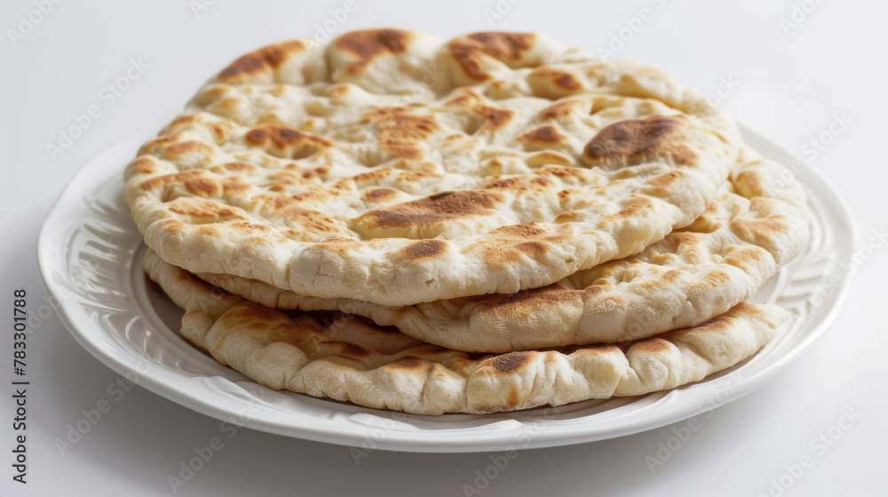 Authentic egyptian pita bread on white plate Authentic egyptian pita bread on white plate