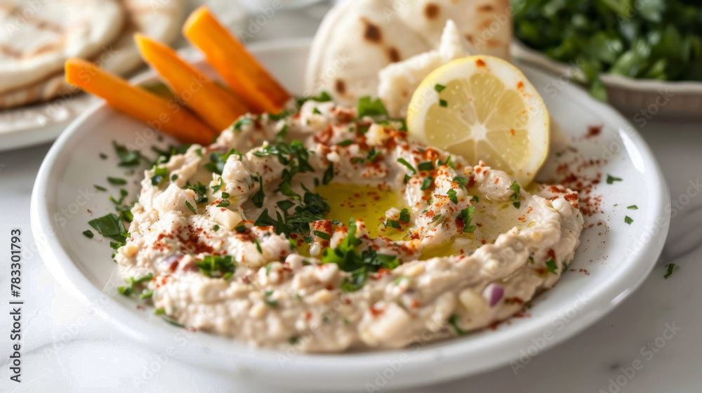 Traditional egyptian hummus with pita bread Traditional egyptian hummus with pita bread