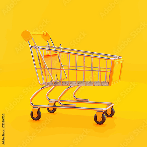 a yellow shopping cart on a yellow background