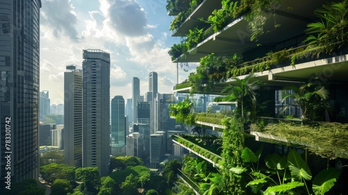 Floating gardens hover above the city providing a burst of greenery in the concrete jungle AI generated illustration