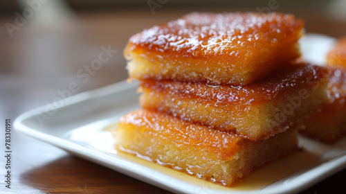 Traditional egyptian basbousa dessert on plate photo