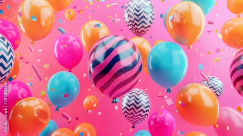 Fun party balloons in an isolated background d style isolated flying objects memphis style d render AI generated illustration