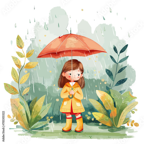 a little girl standing under an umbrella in the rain