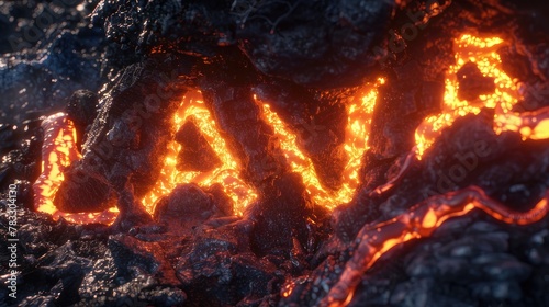 Witness nature's fury! 'LAVA' spelled in molten lava, cascading from a volcano's side.