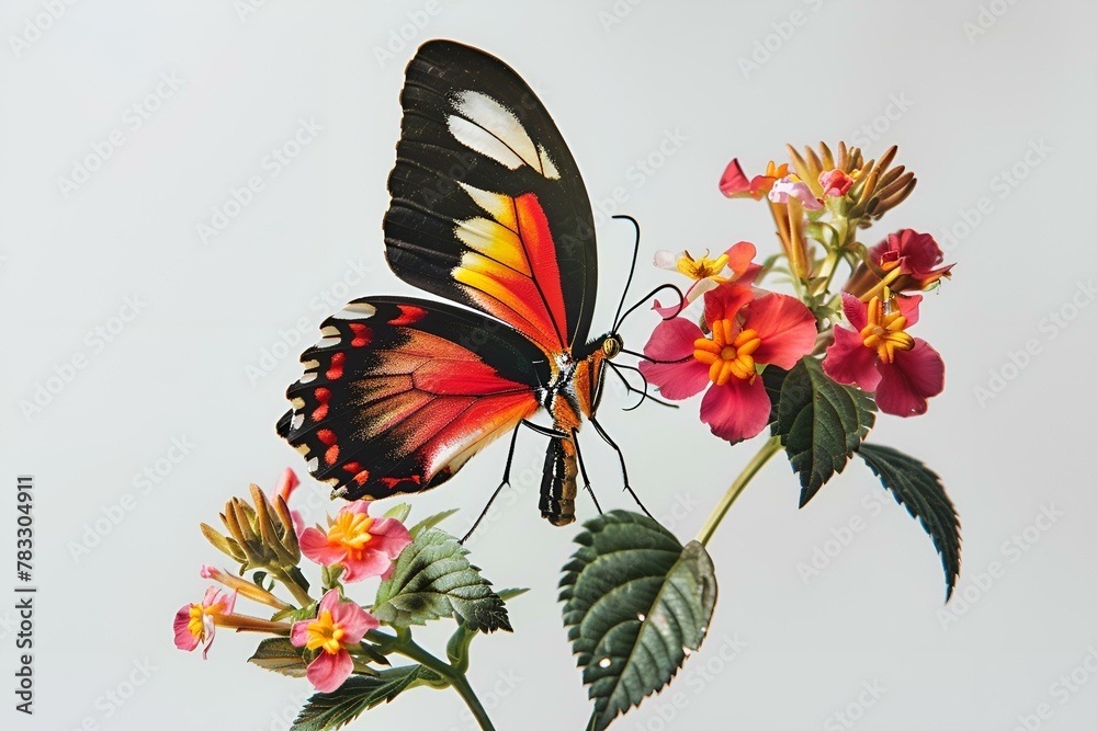 Piękny kolorowy motyl na kwiatku - obrazy, fototapety, plakaty 