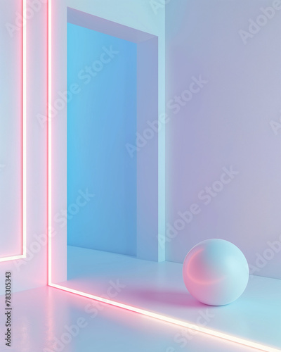 3D render of an abstract background with geometric shapes and neon lights Generative AI