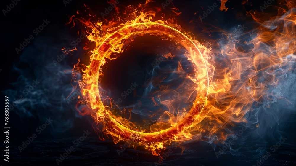Fototapeta premium Ring of fire and flame isolated on dark