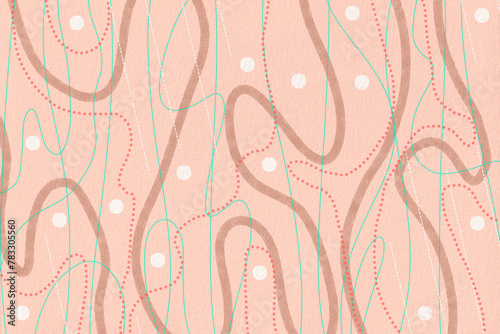 A warm abstract design with curves, dotted lines and circles