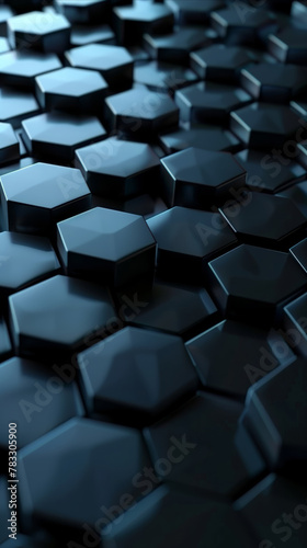 Detailed view of a black hexagonal tile with a minimalistic background.