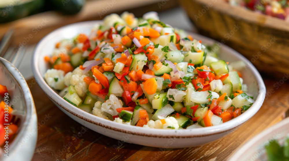 Vibrant egyptian salad with diced vegetables and herbs, ready to serve Vibrant egyptian salad with diced vegetables and herbs, ready to serve