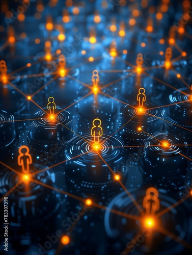 Representation of a network of people connected to each other, Group of people connecting digitally, digital network of people communicating, AI generated