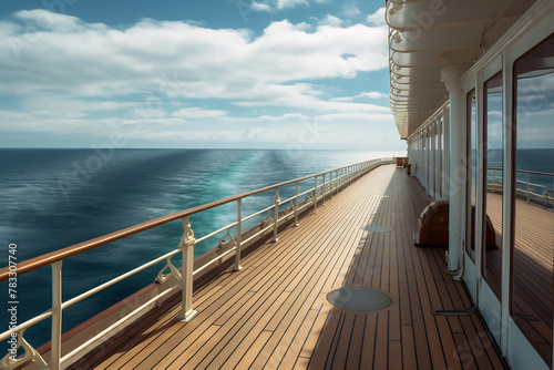 A beautiful shot from the deck of the yacht under a blue sky and sun at day time