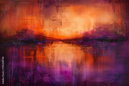 Sunset sky painted in orange and purple hues across an abstract watercolor background narrating the days end with poetic grace