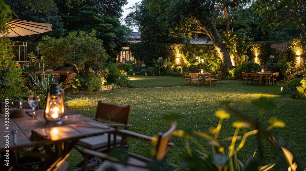 Obraz premium serene evening in the garden, as we unveil nature's splendor.