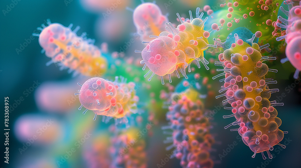 Bacterial Bloom: In a burst of growth and reproduction, bacteria proliferate and spread across the microscope slide like a blooming field of wildflowers. Their sheer numbers and ra Bacterial Bloom: In a burst of growth and reproduction, bacteria proliferate and spread across the microscope slide like a blooming field of wildflowers. Their sheer numbers and ra