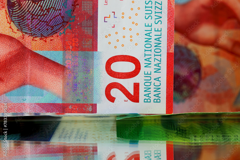 Paper money with a denomination of twenty Swiss francs, CHF - obrazy, fototapety, plakaty 