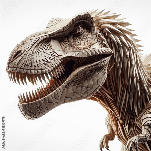 Highly Detailed Geometric Tyrannosaurus Rex Sculpture on White Background