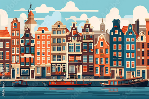 Amsterdam urban landscape. Pattern with houses. Illustration