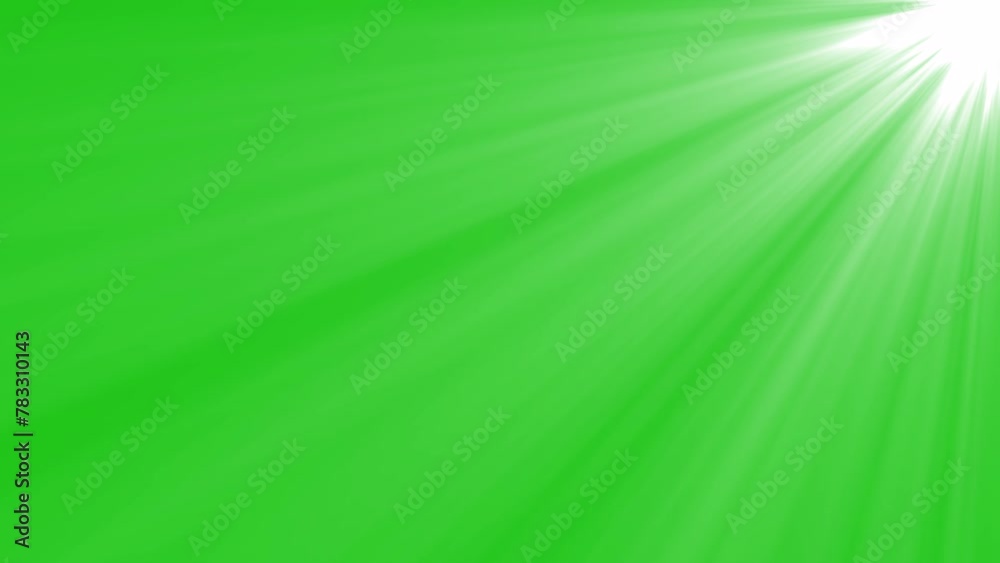 Top right sun rays on green screen. 4K beautiful white spotlight effects moving on top right. Flash lights, bright light lens flare effect
