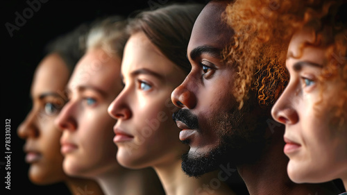 Obraz na płótnie Diversity concept, portrait of diverse people to infinity, African American, black, Caucasian, old, young w salonie
