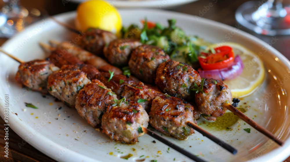 Traditional egyptian grilled kofta skewers