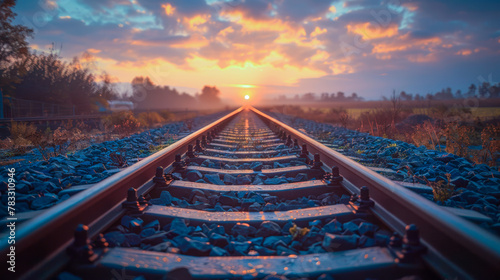 Endless train tracks in the sunshine