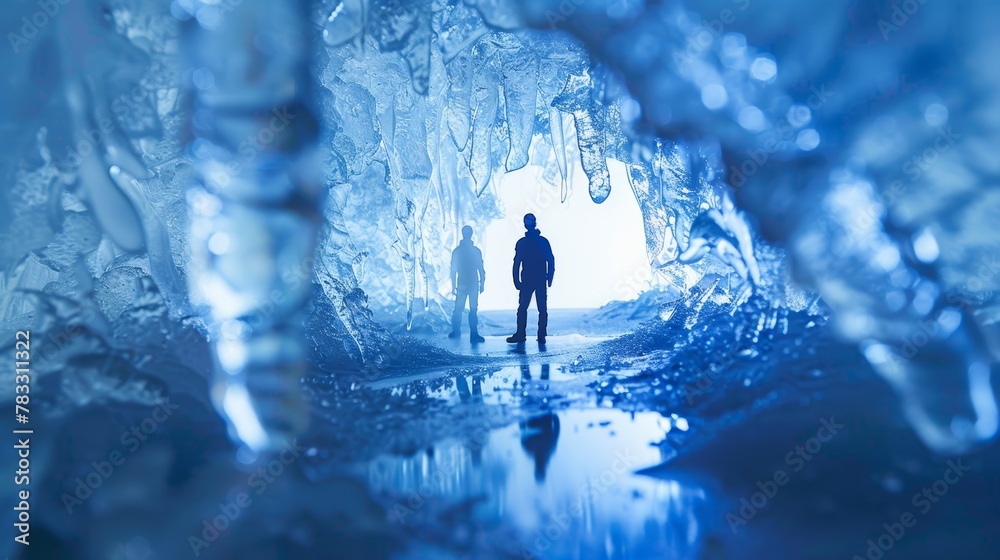 Holographic figures suspended in a surreal world of ice and water AI generated illustration Holographic figures suspended in a surreal world of ice and water AI generated illustration
