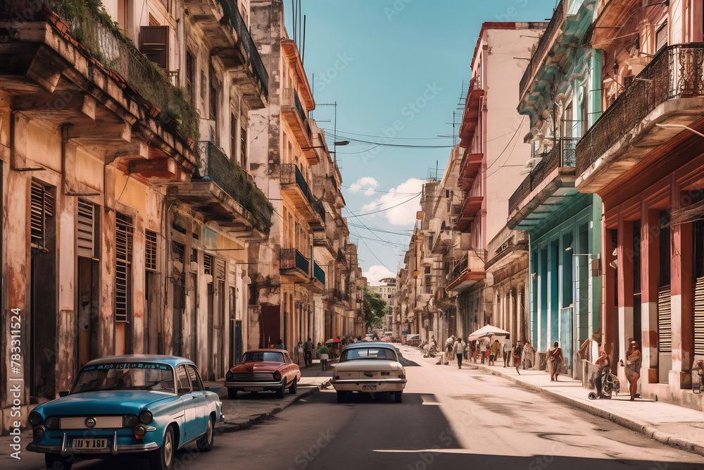 Fototapeta premium Old Havana downtown Street with old car