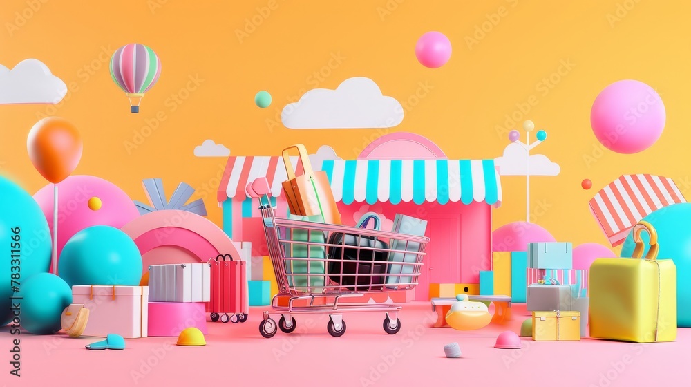 Isolated 3D render of a discount event 3D style isolated flying objects memphis style 3D render AI generated illustration Isolated 3D render of a discount event 3D style isolated flying objects memphis style 3D render AI generated illustration