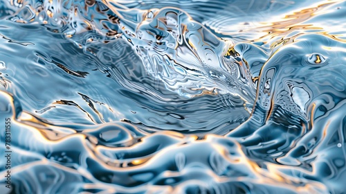 Intricate ice patterns melting into a pool of rippling water AI generated illustration