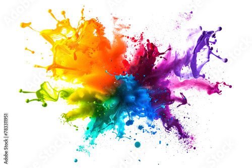 A dynamic color explosion with paint splashes on white background.