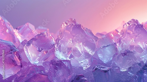 Luminous ice sculptures blending seamlessly with a gradient of pink and lavender AI generated illustration