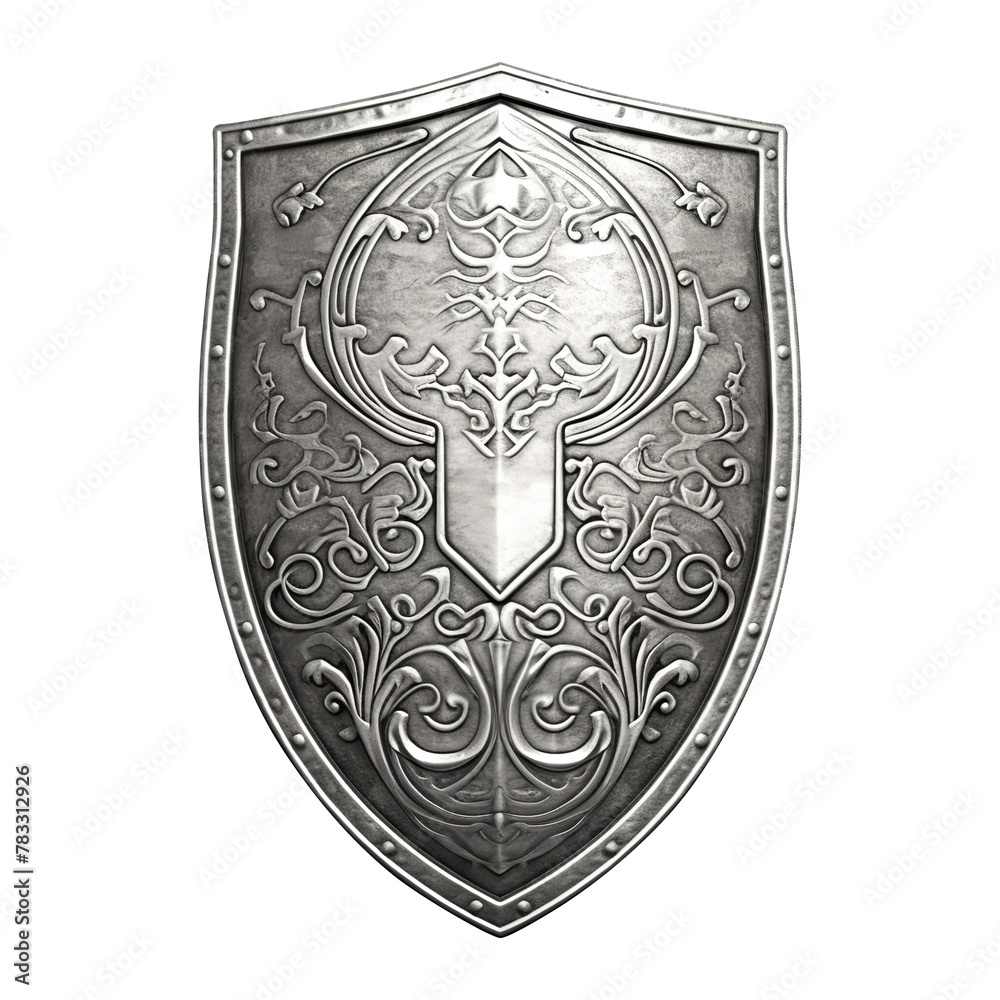 Ancient silver shield isolated on white background Ancient silver shield isolated on white background