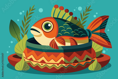 a peruvian fish resting in a pot