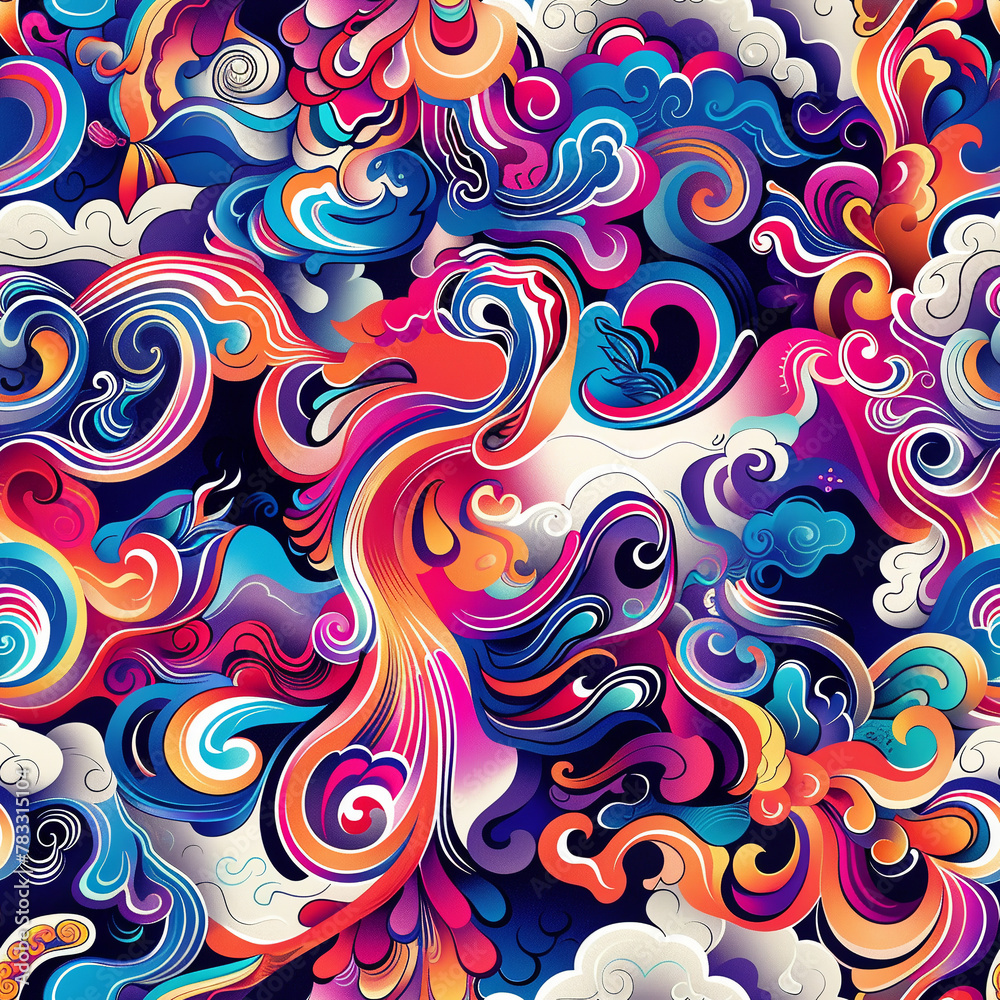 Abstract Colorful Swirls and Waves Seamless Pattern, Psychedelic Fluid Art Background Abstract Colorful Swirls and Waves Seamless Pattern, Psychedelic Fluid Art Background
