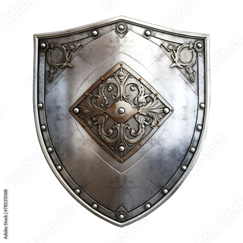 Ancient silver shield isolated on white background