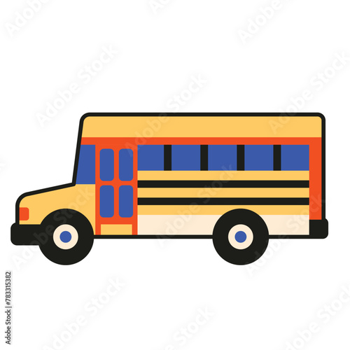 American Yellow School Bus Icon in Flat Design (ID: 783315382)