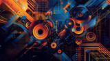 Vibrant and modern futuristic technology abstract background with digital circuitry and high-tech design for innovation and cyber electronics in a complex and colorful pattern and texture