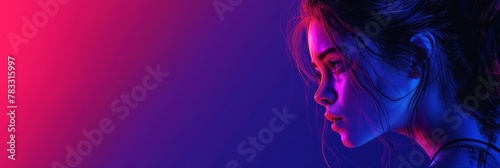 Close-up portrait of a beautiful young girl in neon color  shooting for a fashion magazine  banner