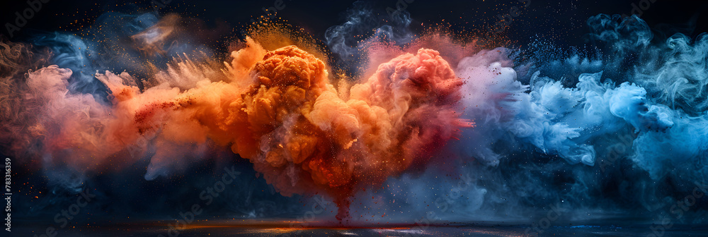 Explosion of coloured powder in the shape of a hand,
Exploding mixed colors create deep galactic chaos