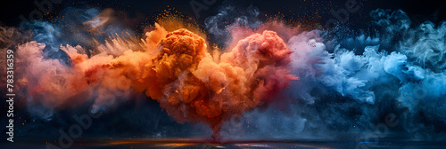 Explosion of coloured powder in the shape of a hand, Exploding mixed colors create deep galactic chaos