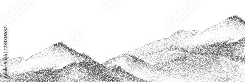 Grayscale vector halftone dots background with a fading dot effect, resembling a abstract mountain landscape. Black noise dots, a sand grain effect, and grunge banner for an abstract, textured pattern