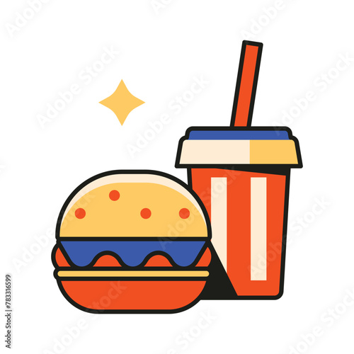 American Burger and Cup Icon in Flat Designs (ID: 783316599)